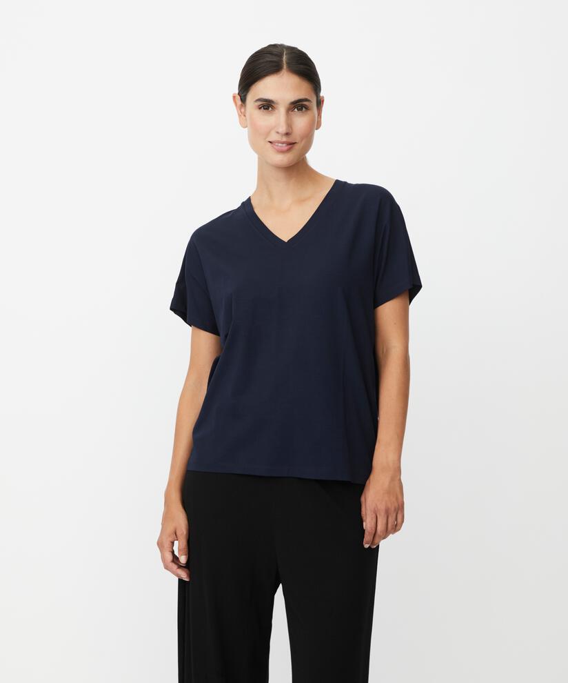 T-shirt col V en jersey doux, Navy