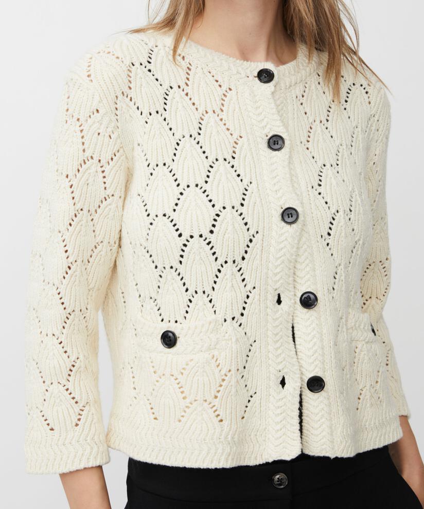 cardigan en coton mélangé avec motif en dentelle, Whitecap
