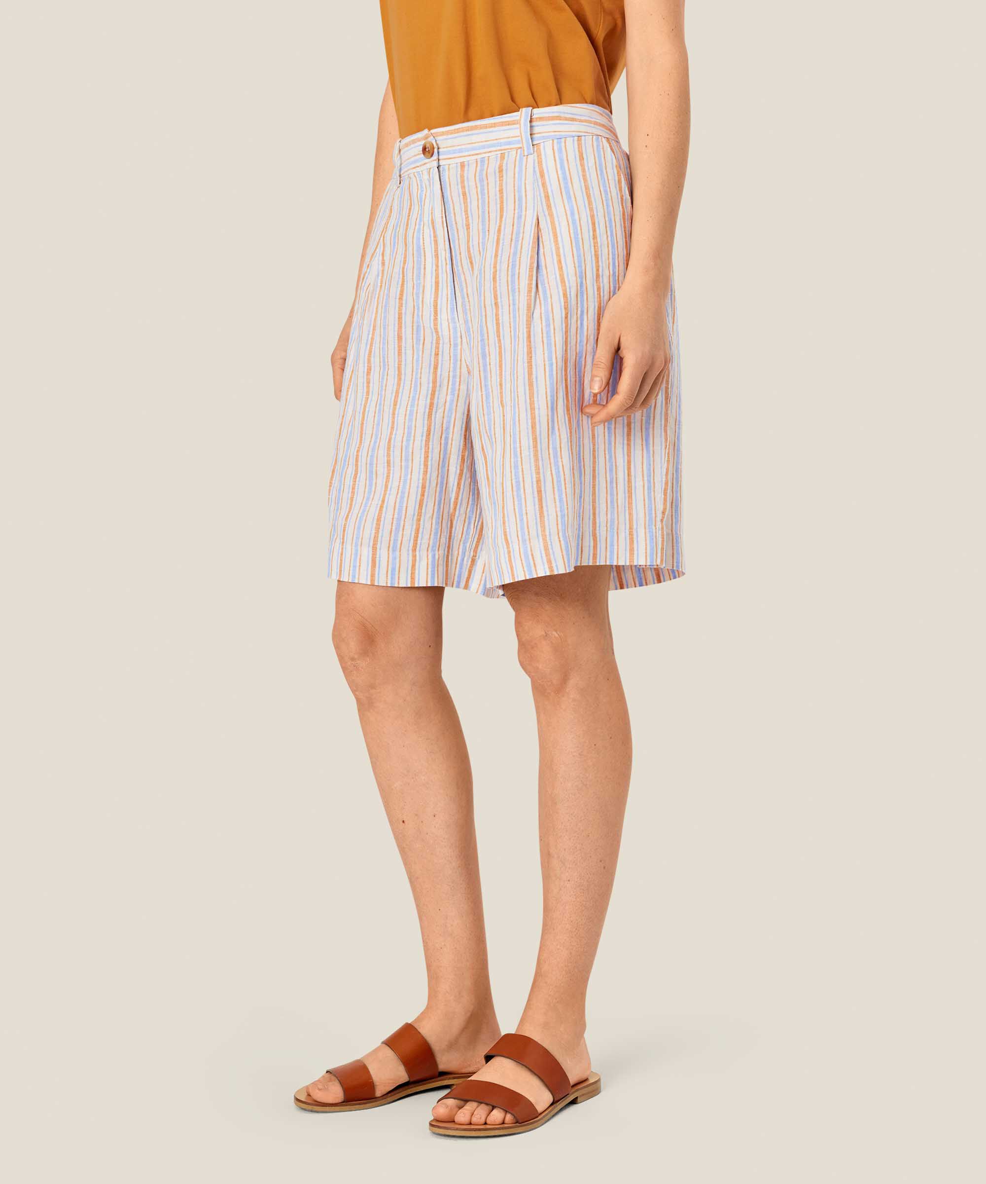 short en lin rayé avec élastique au dos, Inca Gold