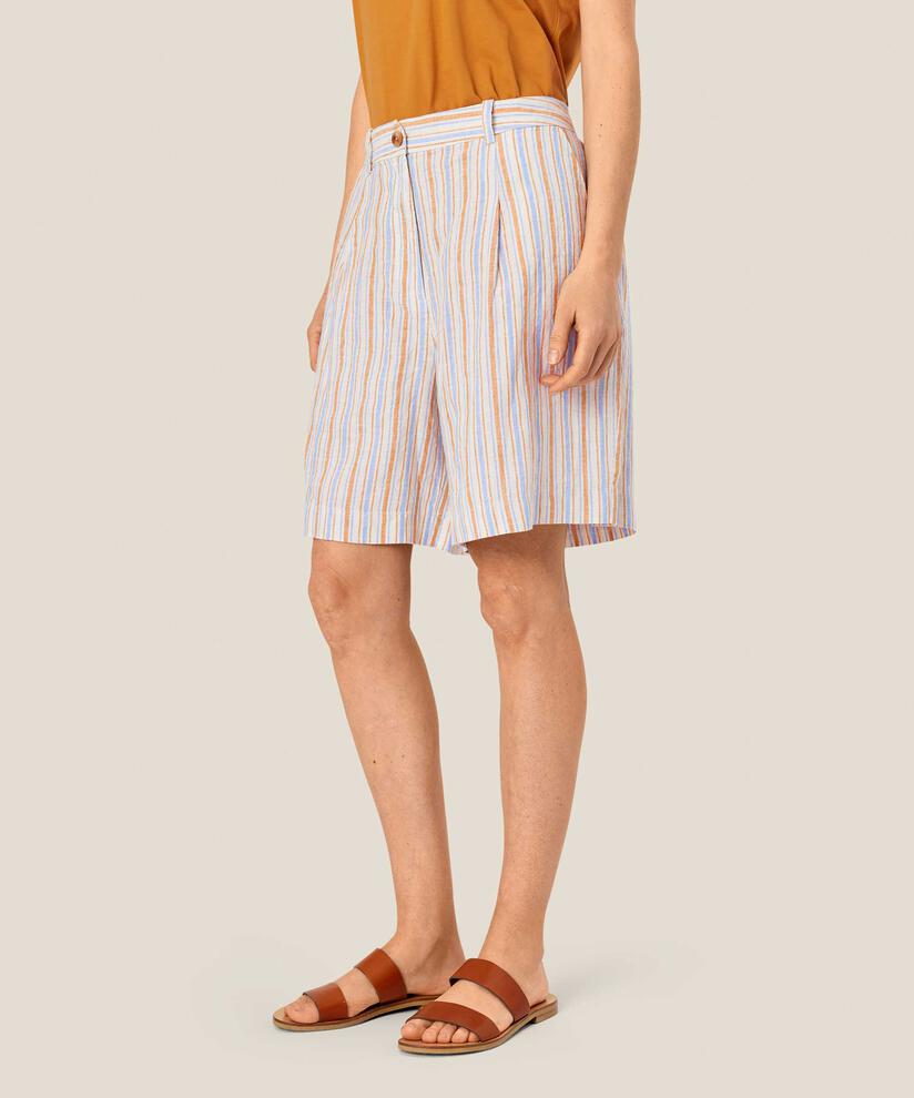 short en lin rayé avec élastique au dos, Inca Gold