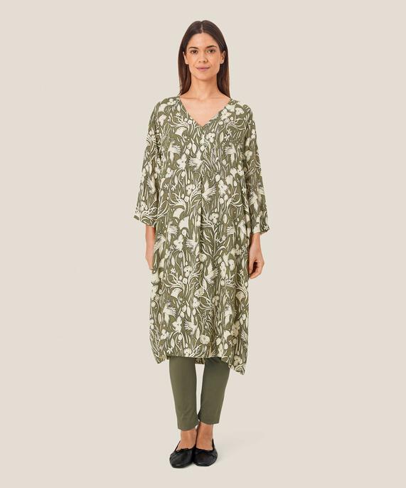 robe en viscose avec col en V et poches fendues, D. Lichen Green