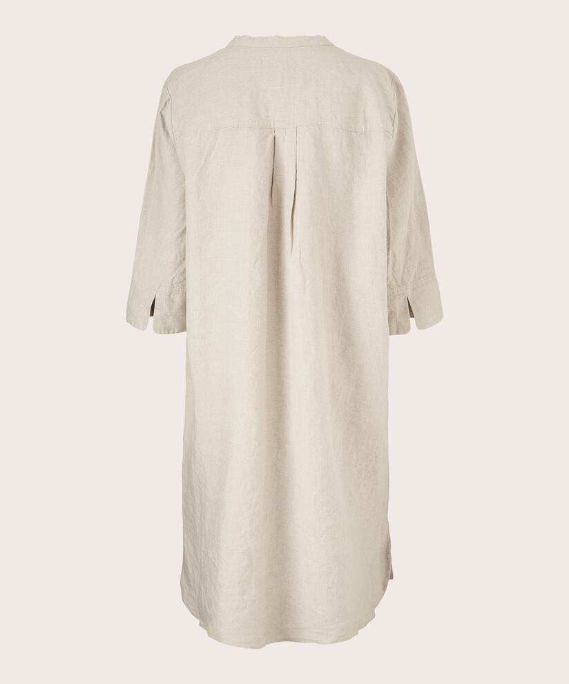 robe-chemise en lin avec manches trois-quarts, Natural