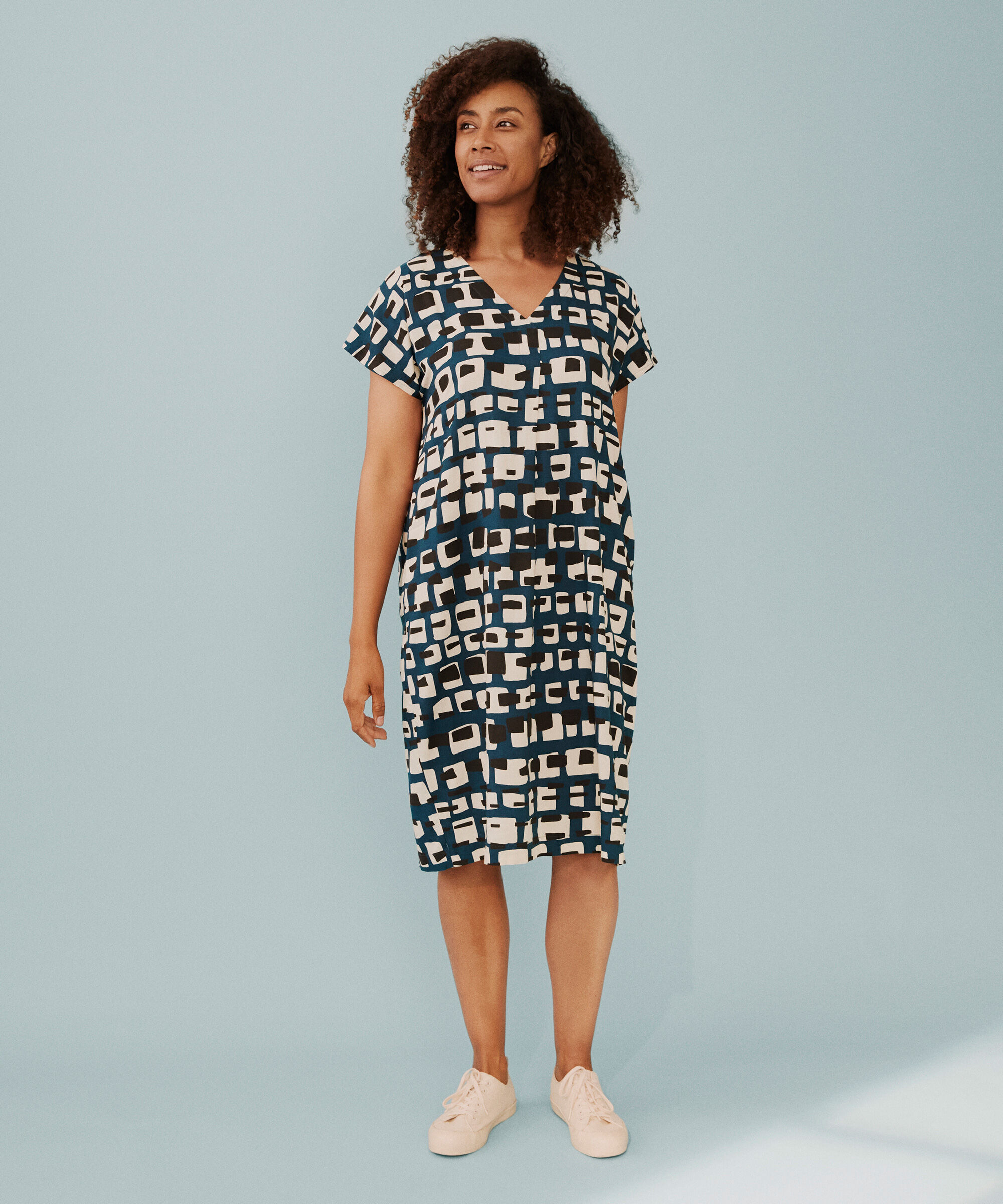 robe en viscose imprimée avec col en V, Reflect Pond
