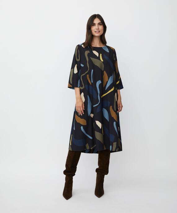 robe en viscose imprimée avec poches fendues, Proven Blue
