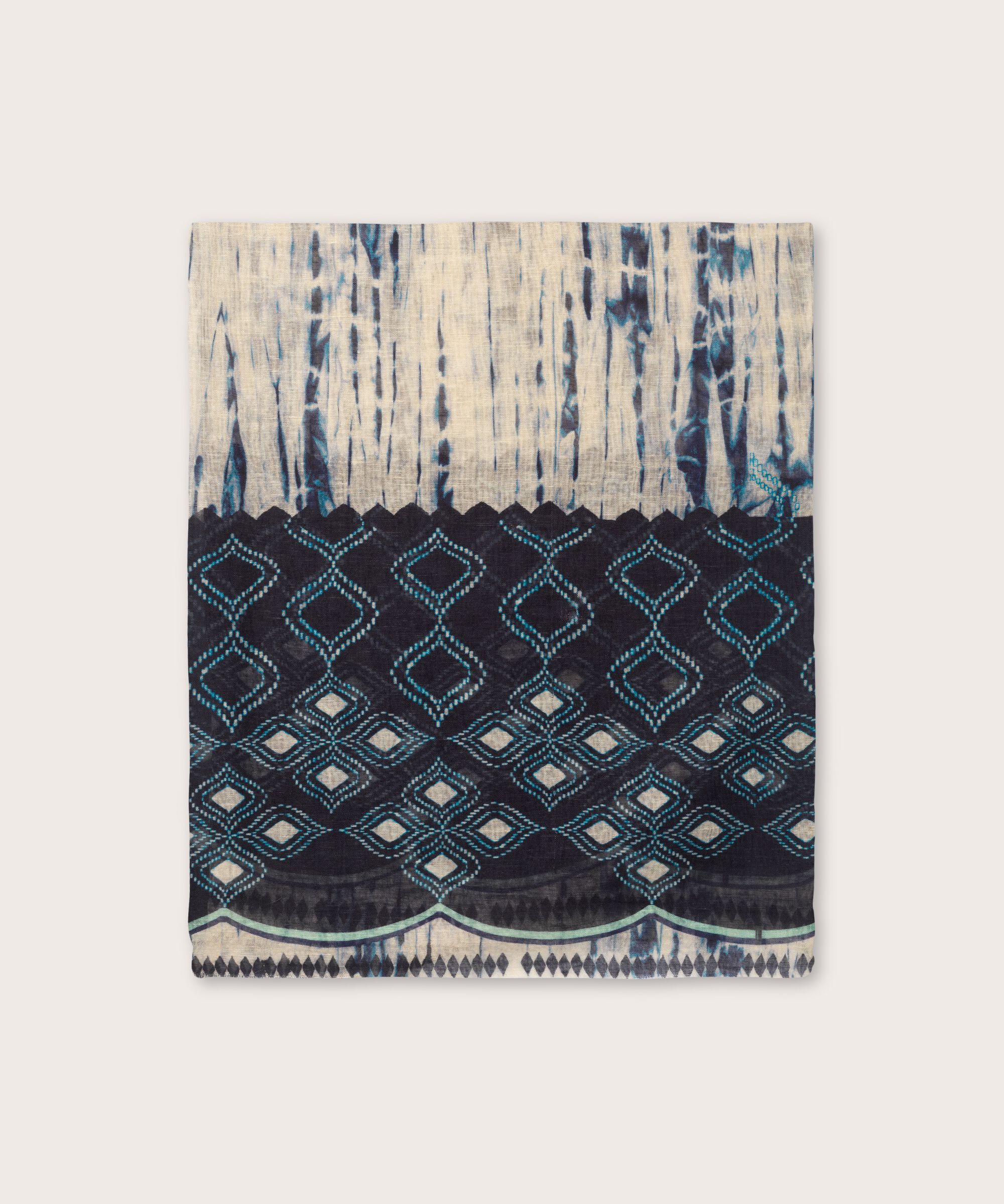 écharpe en mélange de lin à motifs, Mood Indigo