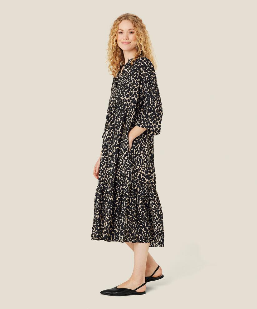 robe en viscose à motif avec fente au col et poches fendues, Black