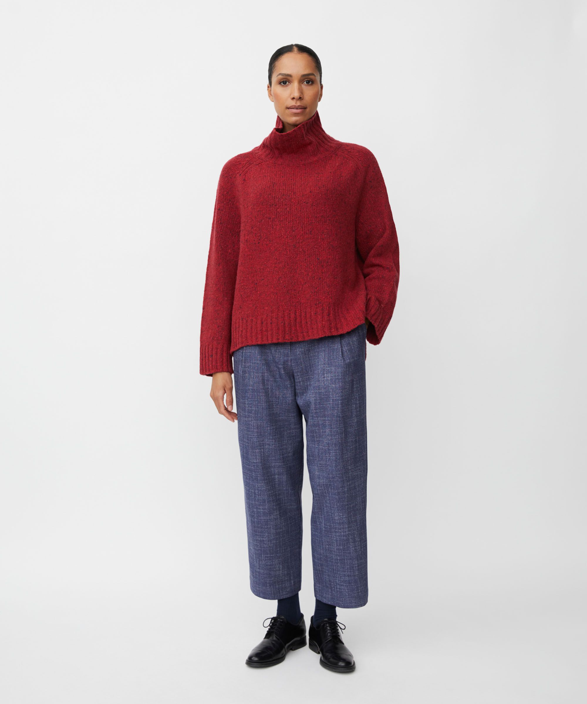 pull à col roulé en laine mélangée avec bords côtelés, Red Dahlia