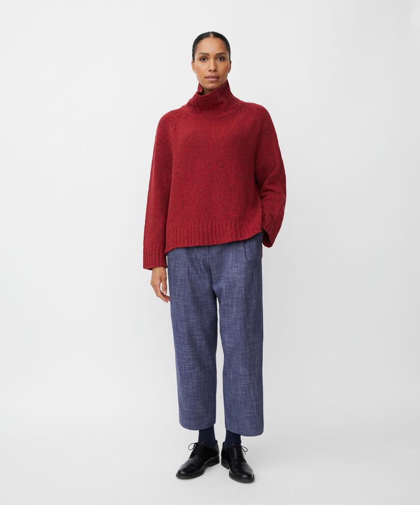 pull à col roulé en laine mélangée avec bords côtelés, Red Dahlia