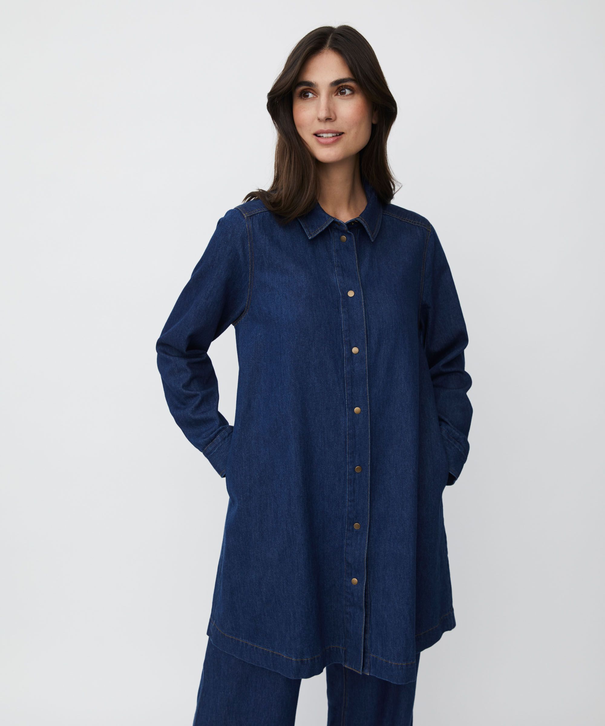 chemise en jean doux avec poches fendues, Dark Denim