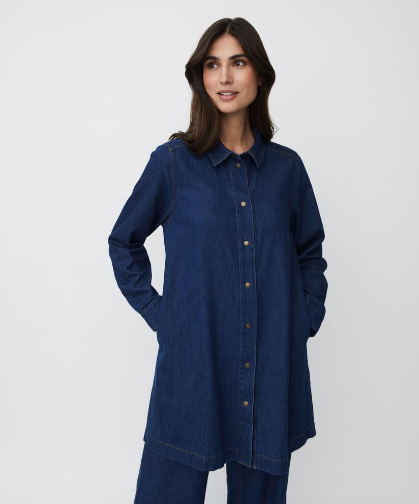 chemise en jean doux avec poches fendues, Dark Denim