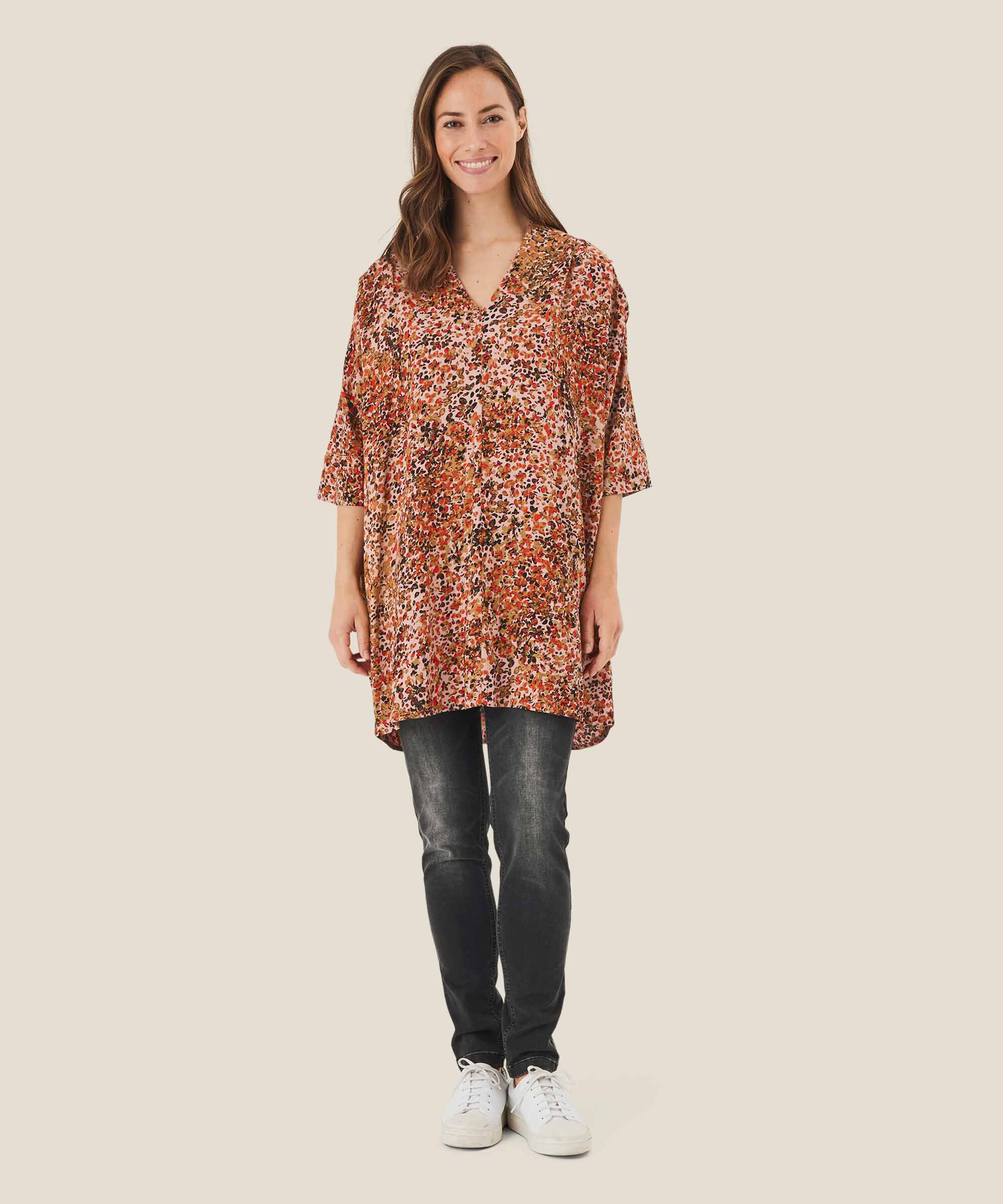 tunique à motif en satin viscose, Misty Rose