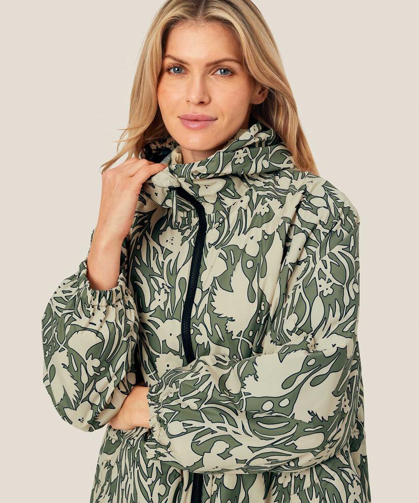imperméable imprimé avec capuche et fermeture éclair à double curseur, D. Lichen Green