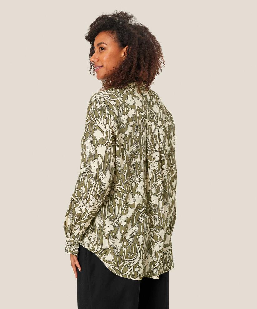 chemise à manches longues en viscose fleurie, D. Lichen Green