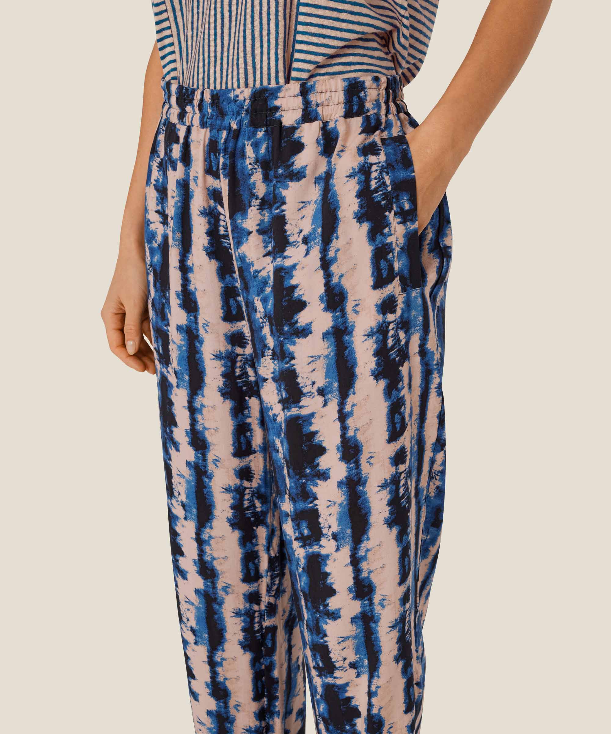 pantalon en viscose imprimé avec taille élastiquée, Navy Peony