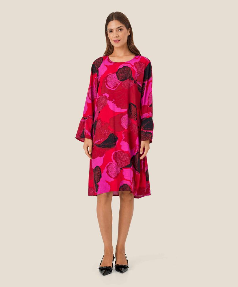 robe en viscose imprimée à col rond, Haute Red