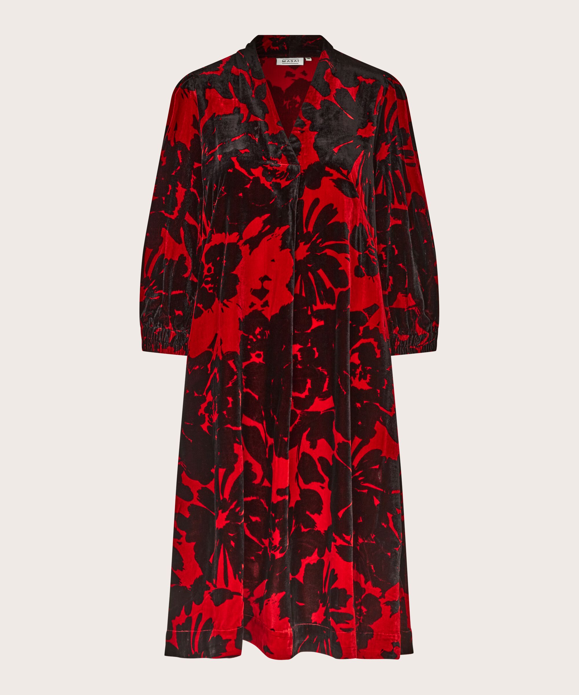robe en velours fleuri avec col en V, Scarlet Sage