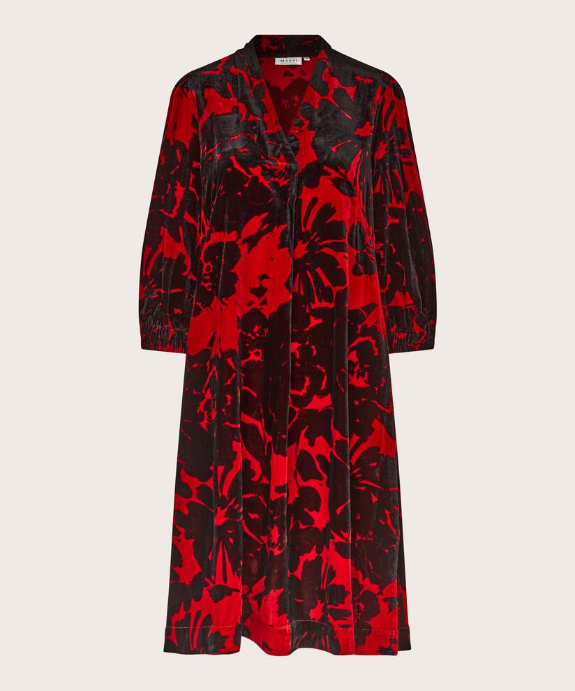 robe en velours fleuri avec col en V, Scarlet Sage