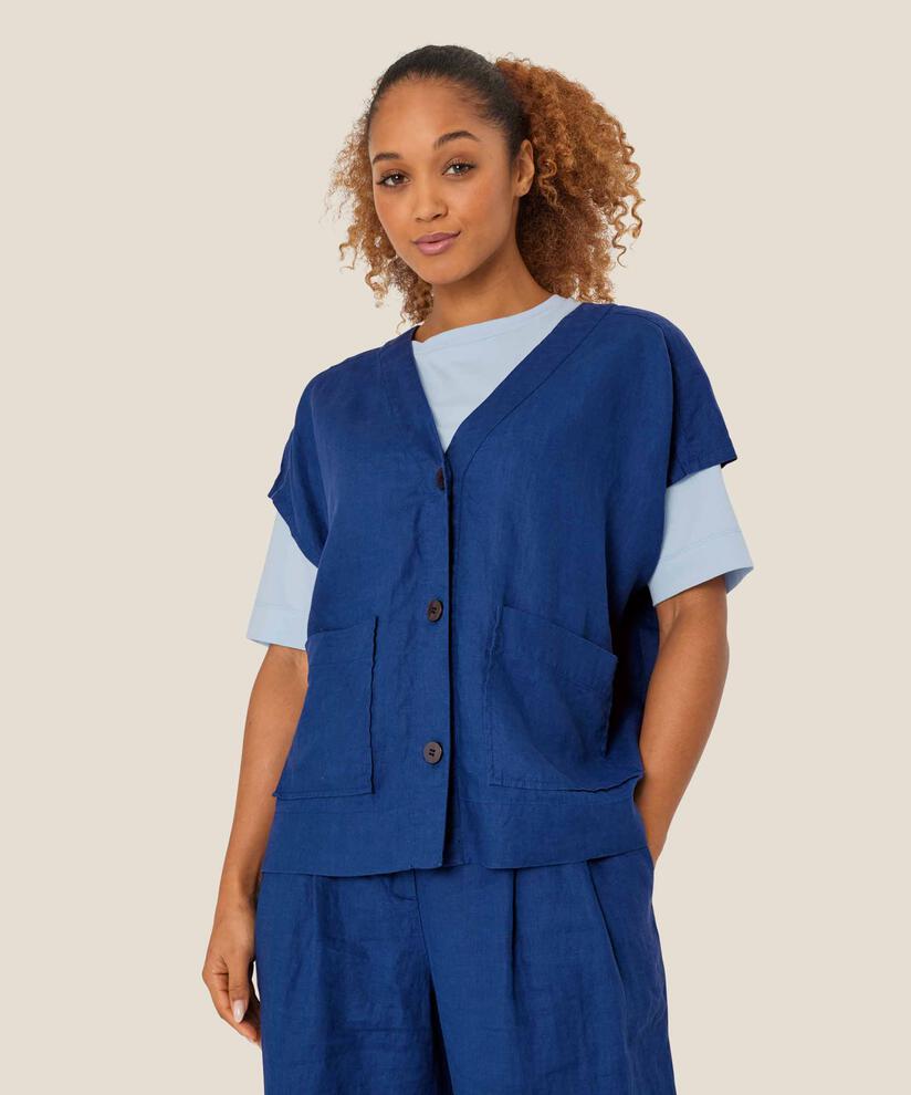 chemise en lin avec poches, Navy Peony