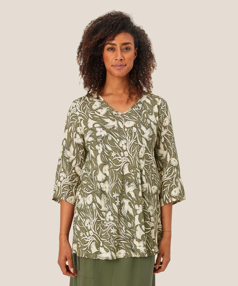 Top En Viscose À Motif À Manches Trois-quarts, D. Lichen Green