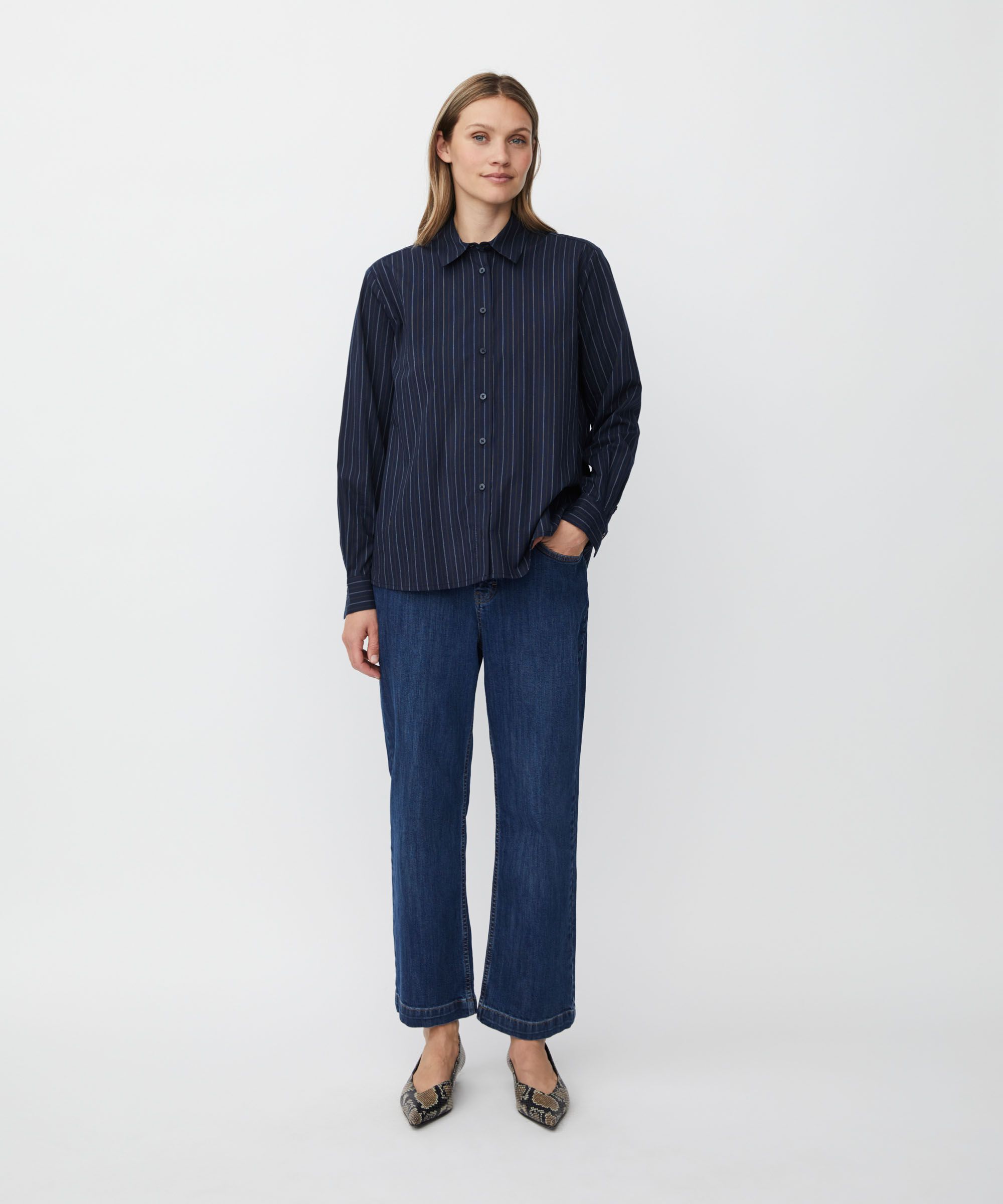 chemise en coton à rayures fines avec dos plus long, Navy Blazer
