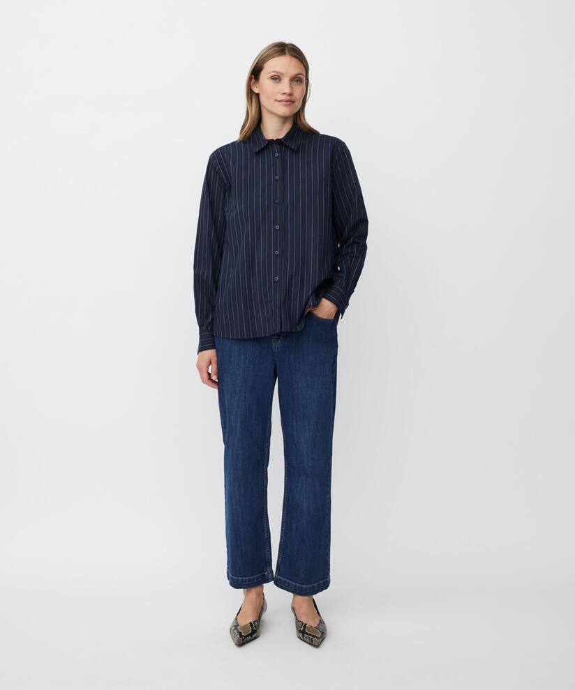 chemise en coton à rayures fines avec dos plus long, Navy Blazer