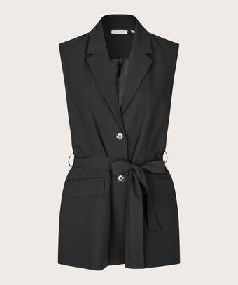 gilet avec fermeture à boutons et ceinture, Black