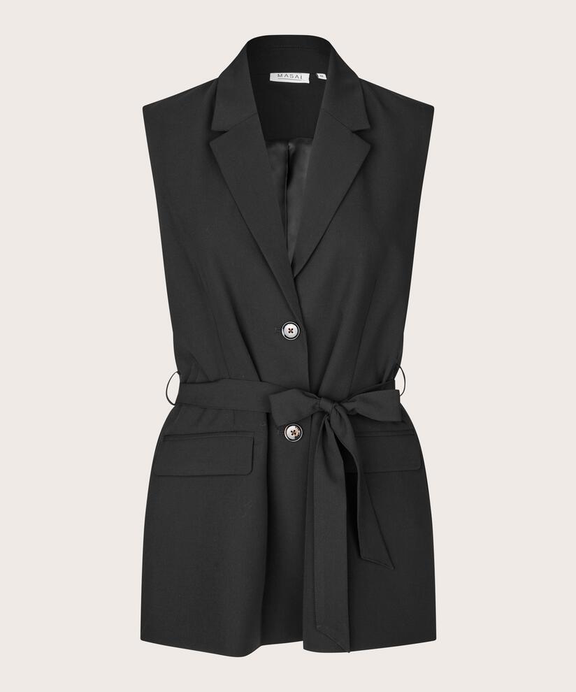 gilet avec fermeture à boutons et ceinture, Black