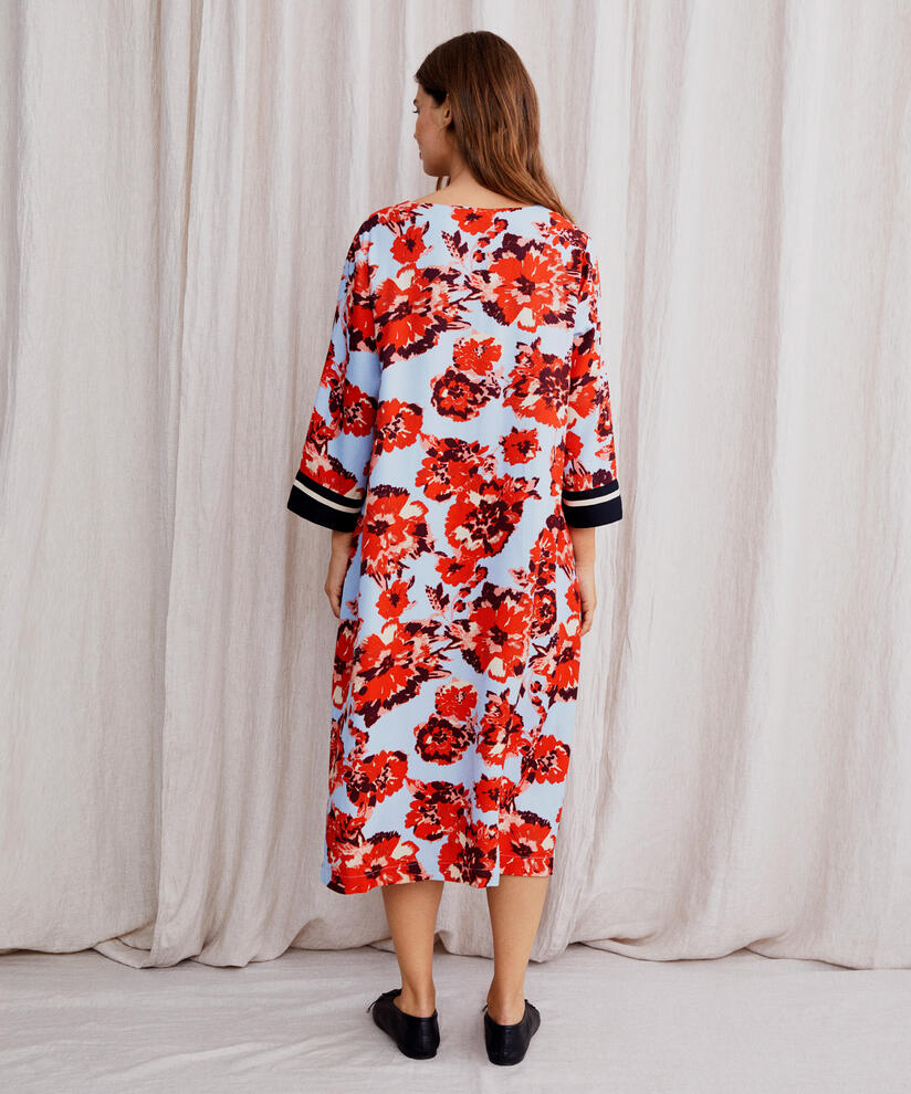 robe en viscose avec col en V et ceinture amovible, Orange com