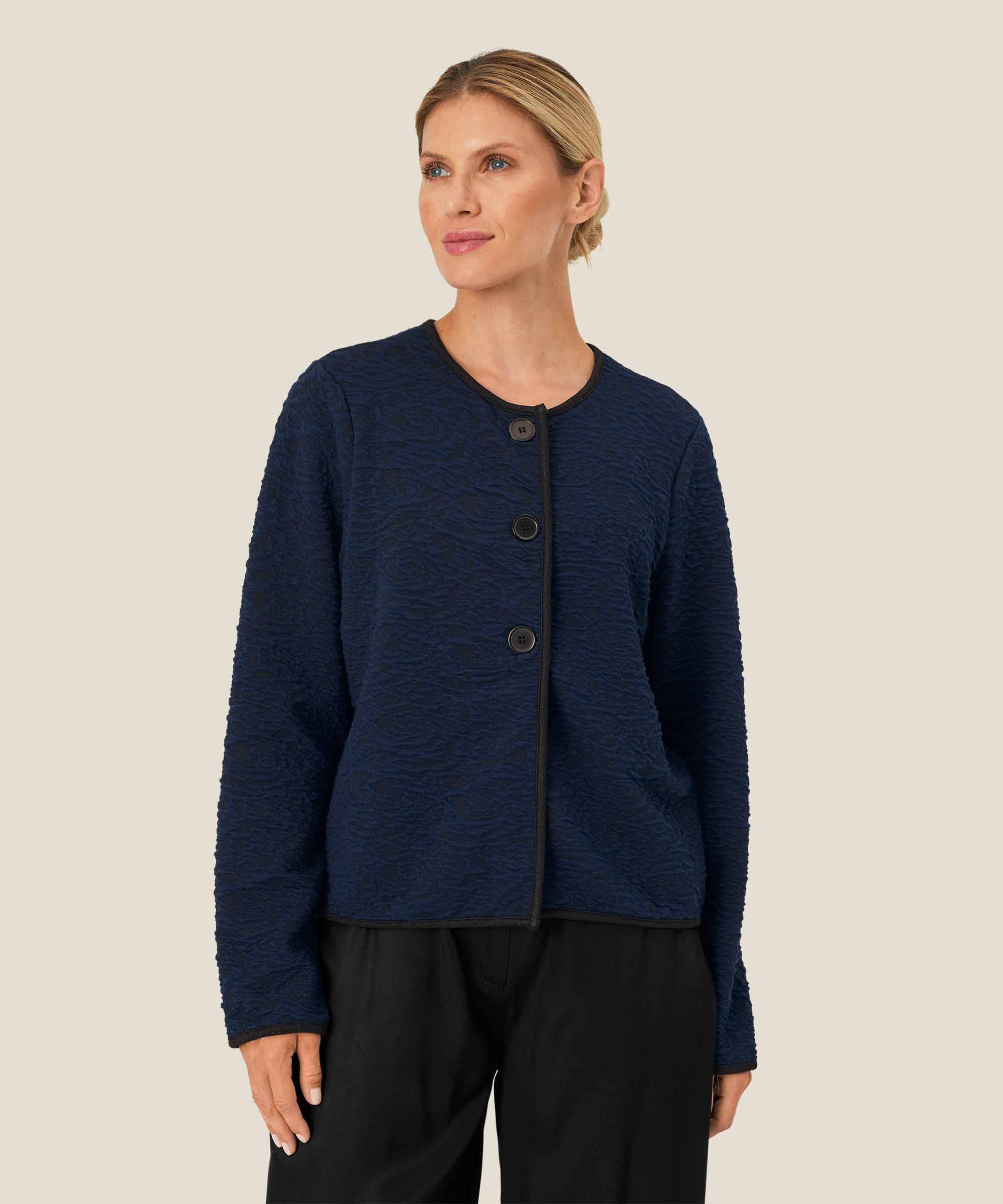 veste avec motif tissé et bordure noire, Navy