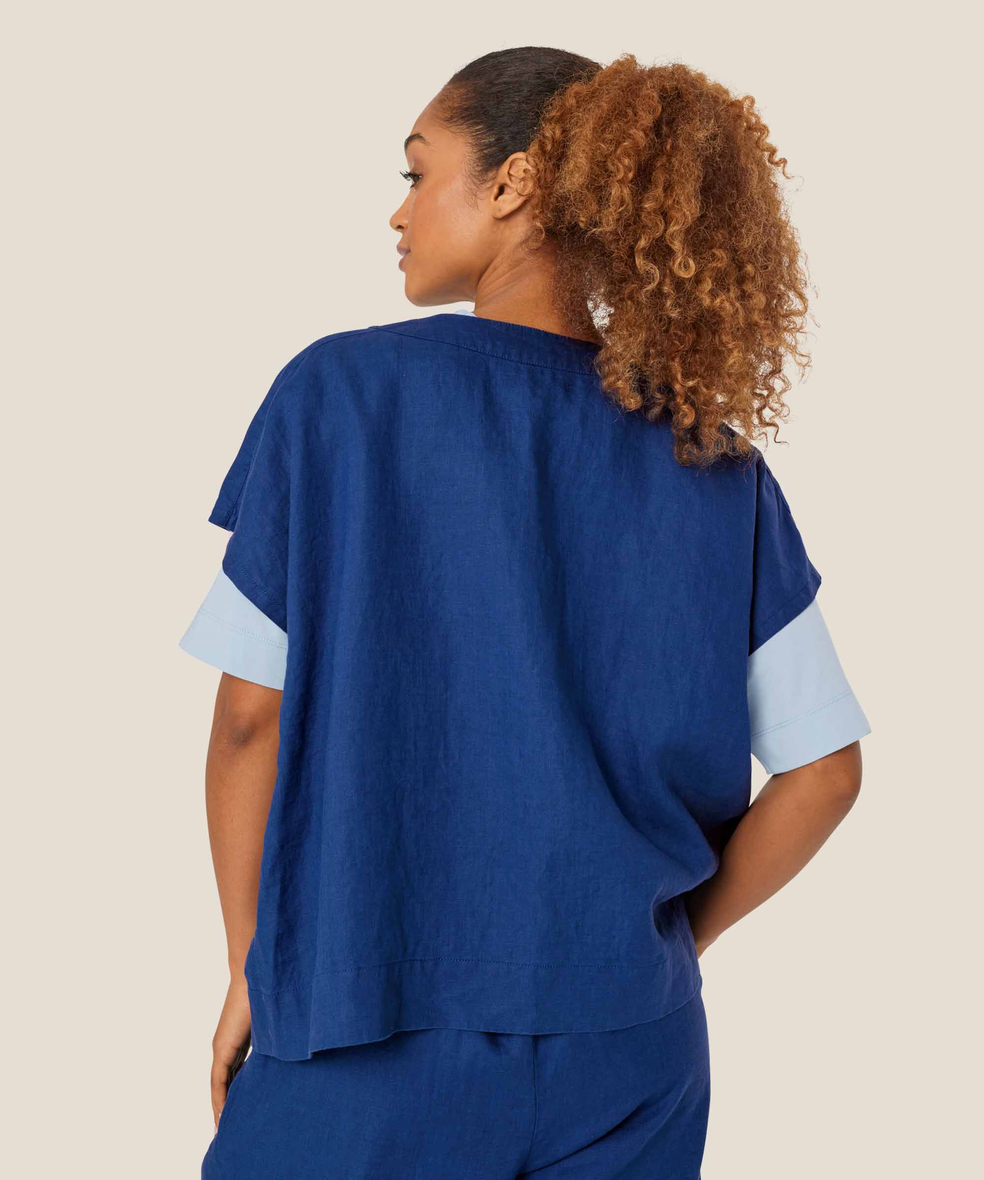 chemise en lin avec poches, Navy Peony