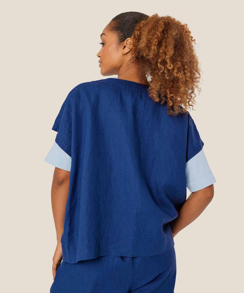 chemise en lin avec poches, Navy Peony