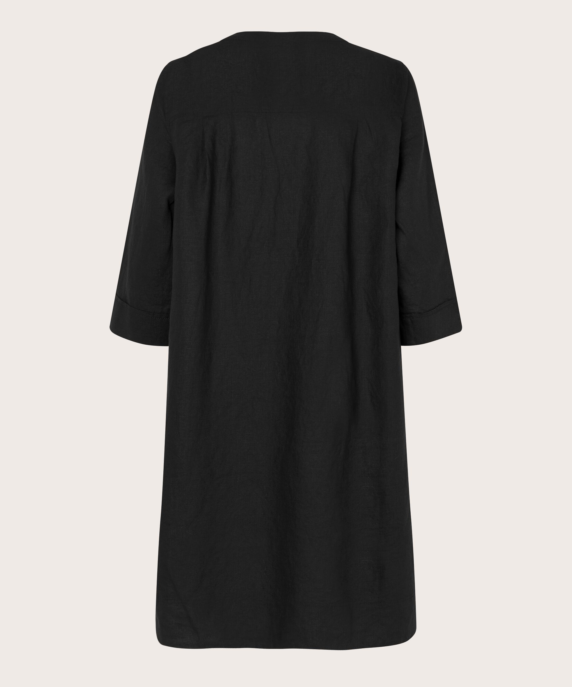 robe en lin avec col en V et poches fendues, Black
