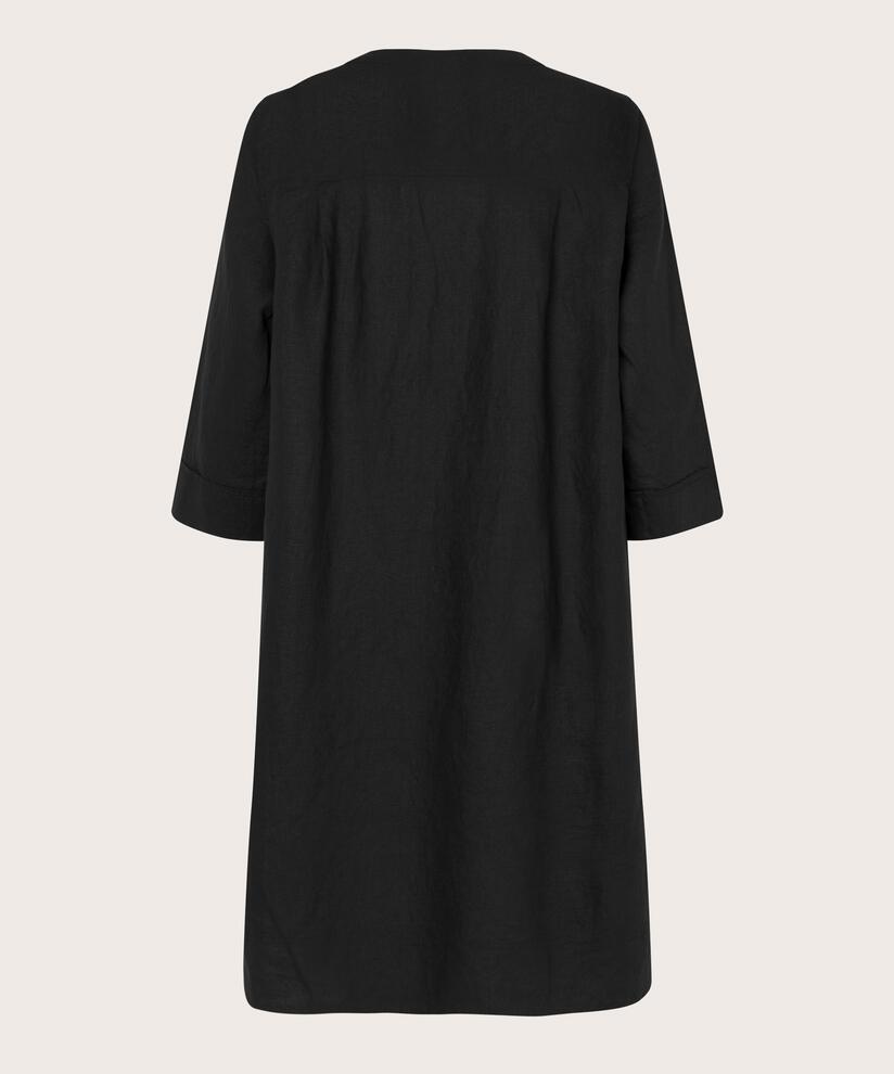 robe en lin avec col en V et poches fendues, Black