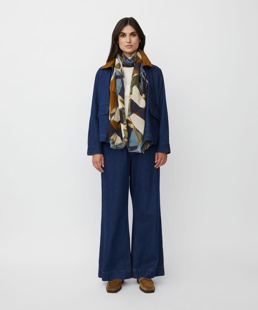 écharpe en laine mélangée imprimée, Bijou Blue