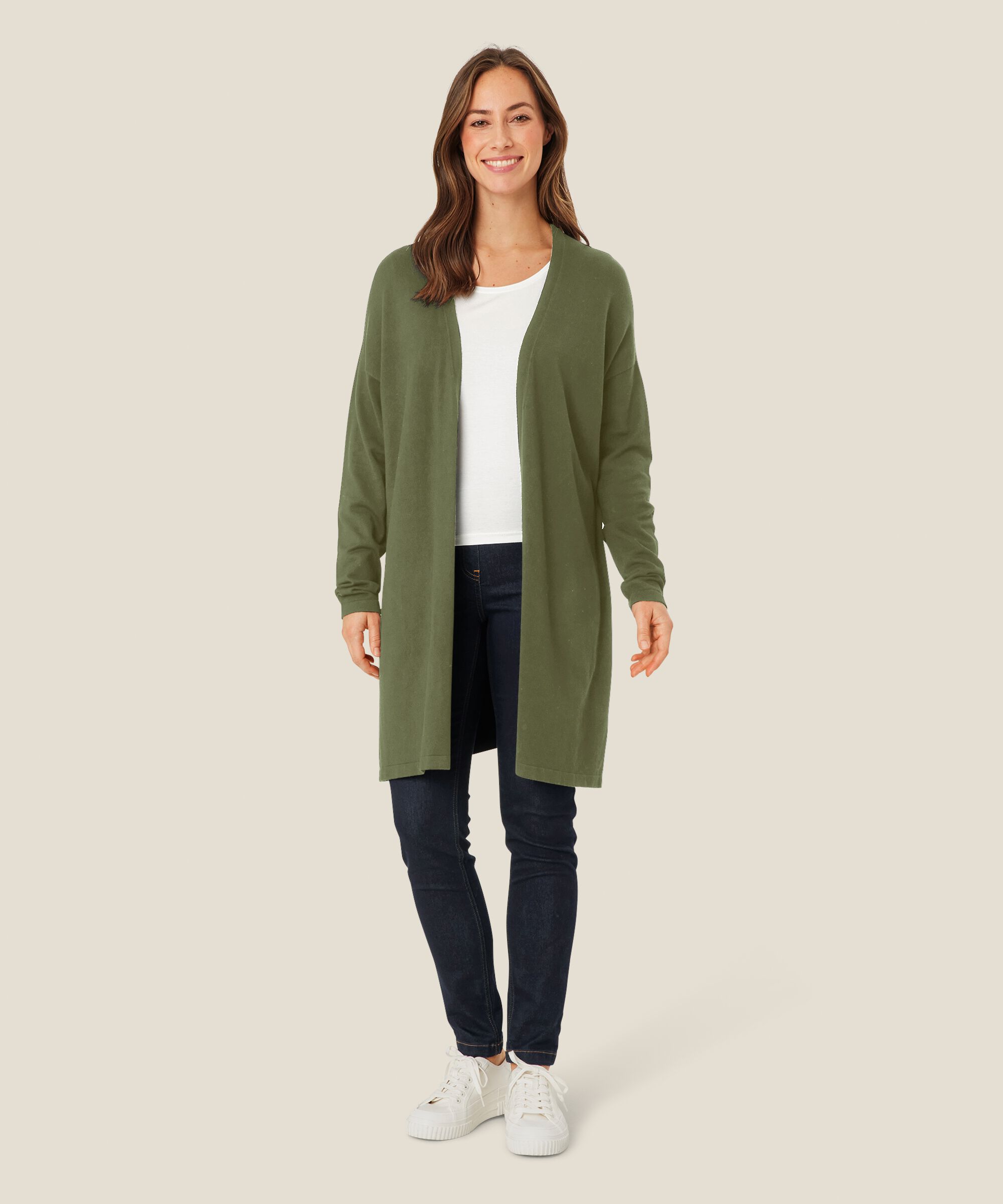 Cardigan En Fine Maille Coupe Droite, D. Lichen Green