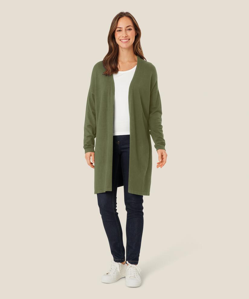 Cardigan En Fine Maille Coupe Droite, D. Lichen Green