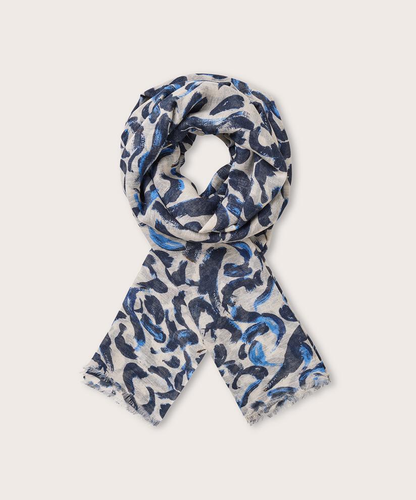 écharpe imprimée en mélange de coton, Ultramarine