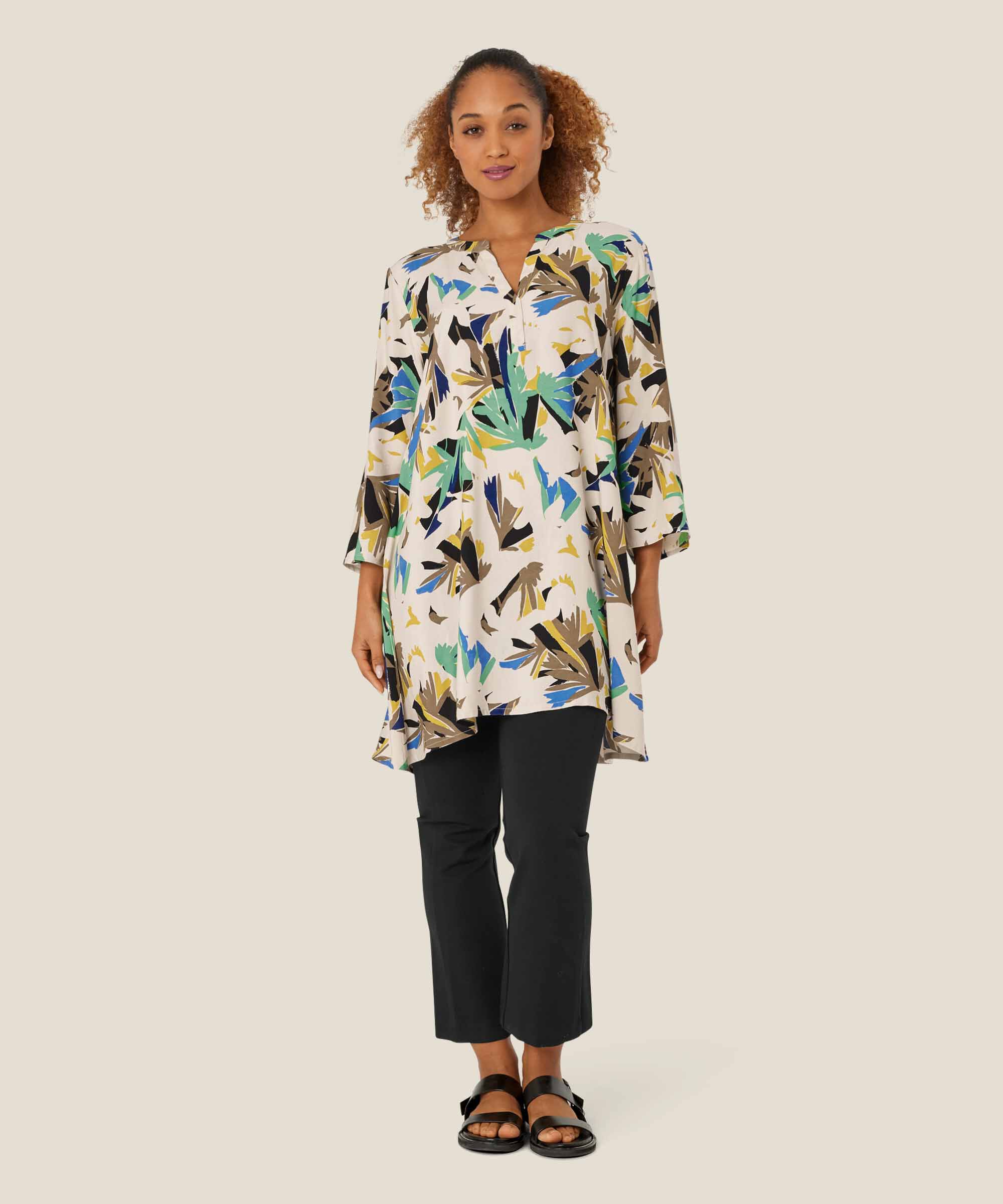 tunique en viscose imprimée à manches trois-quarts, Dusky Green