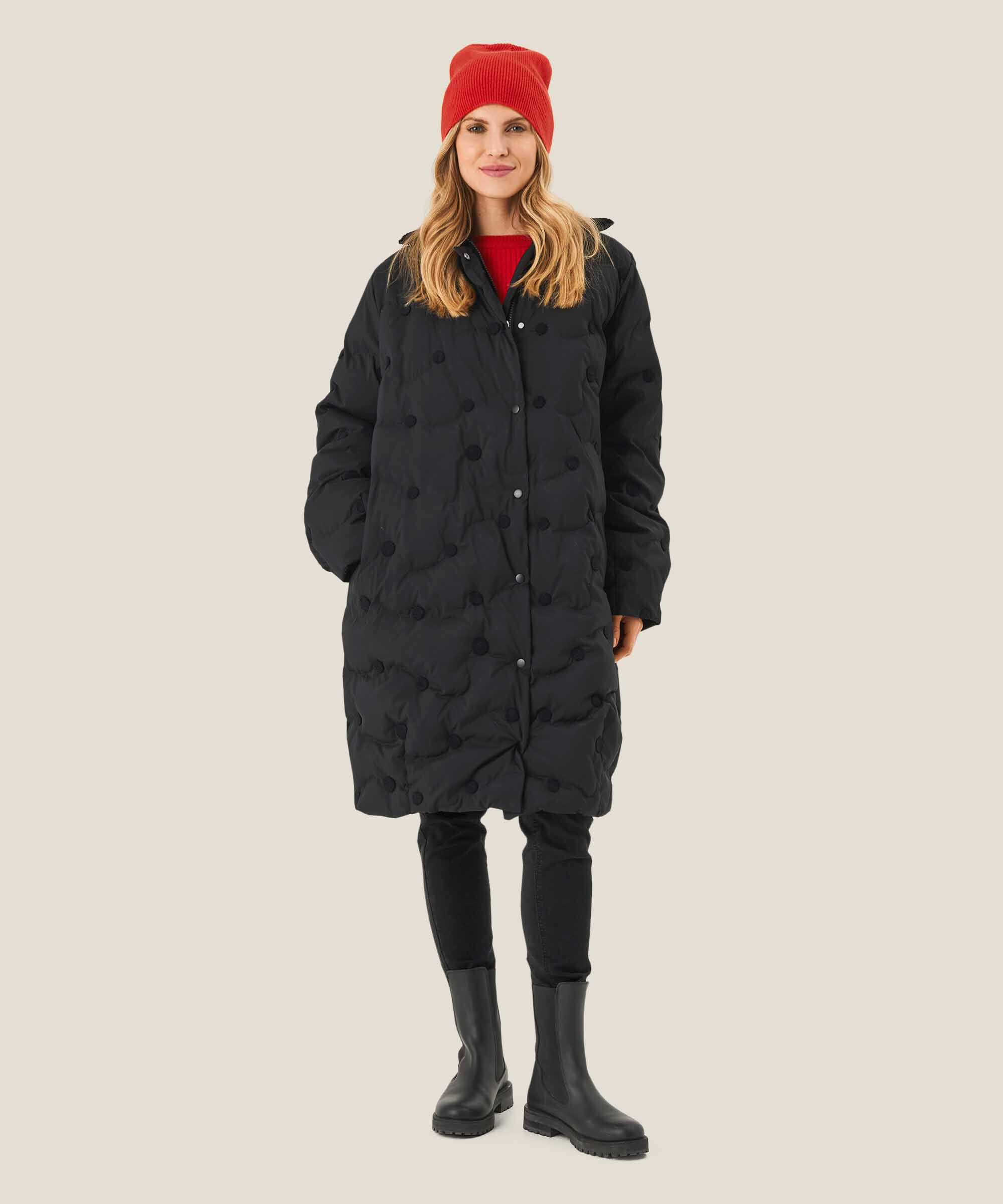 manteau en duvet avec détails côtelés, Black