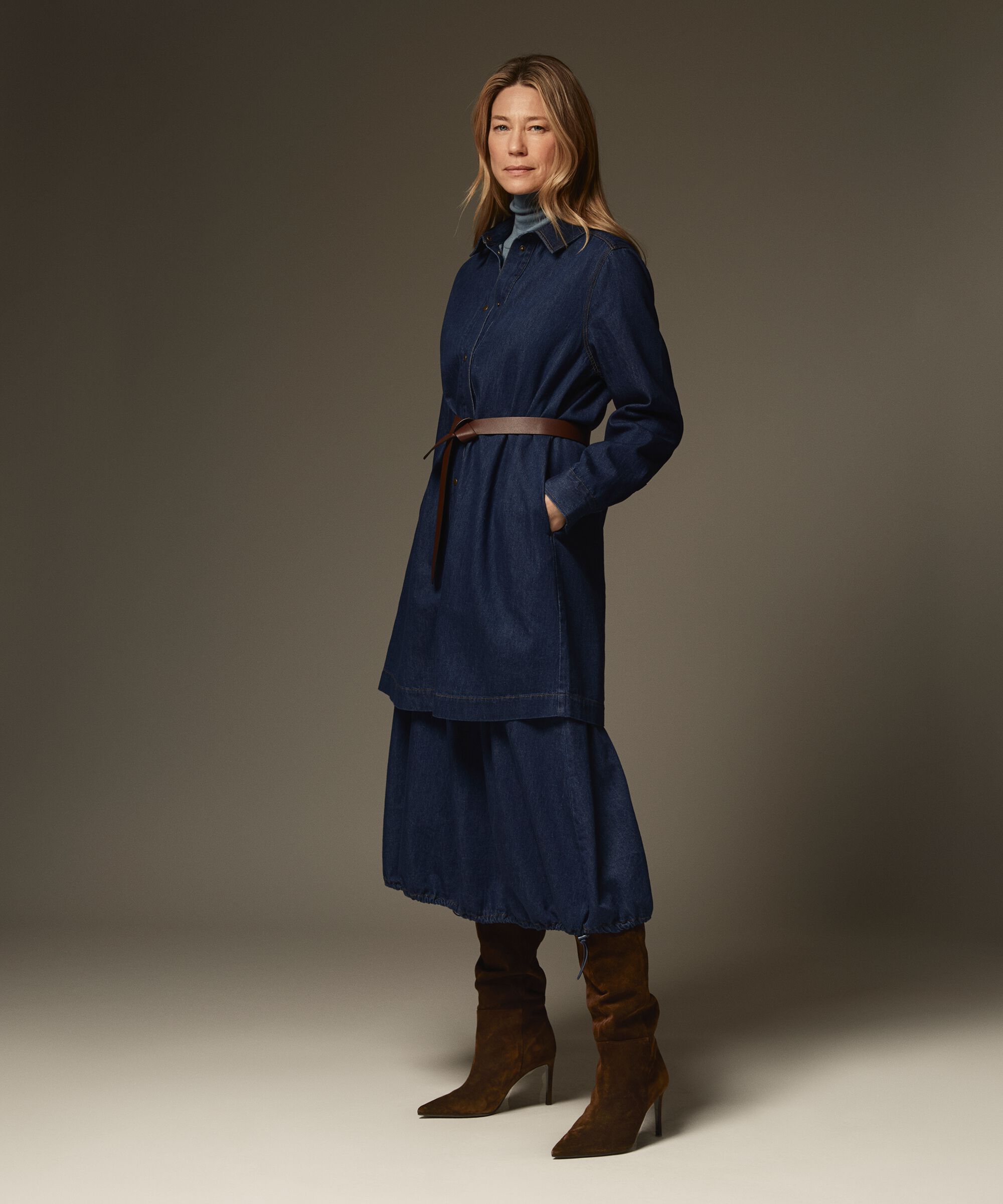 chemise en jean doux avec poches fendues, Dark Denim