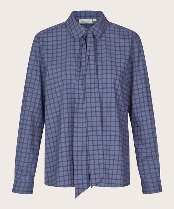 Chemise en coton à carreaux avec lien au cou, Bijou Blue