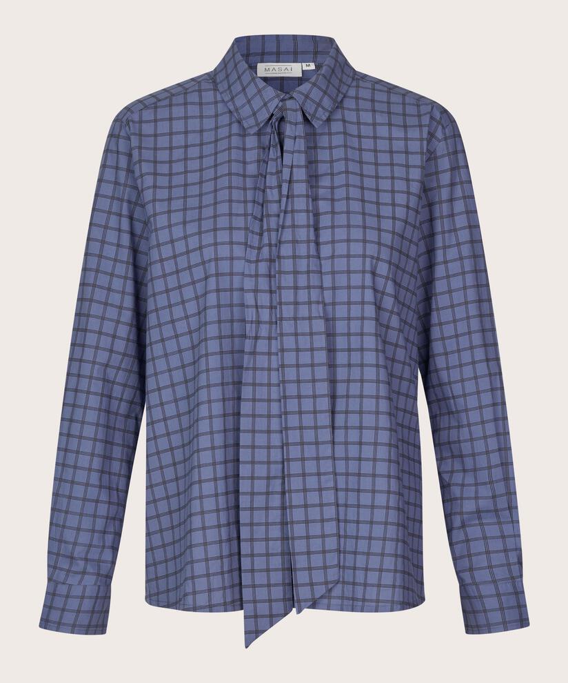 Chemise en coton à carreaux avec lien au cou, Bijou Blue