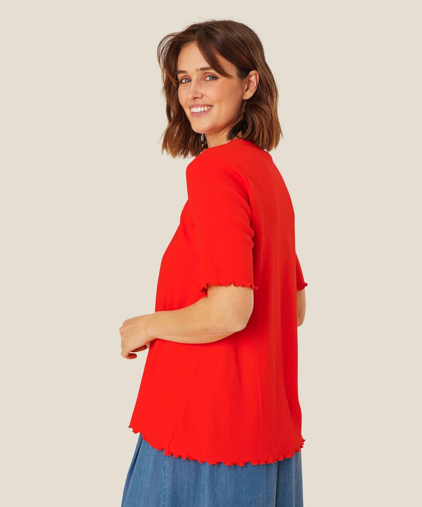 t-shirt en coton côtelé avec bord ondulé, Orange com
