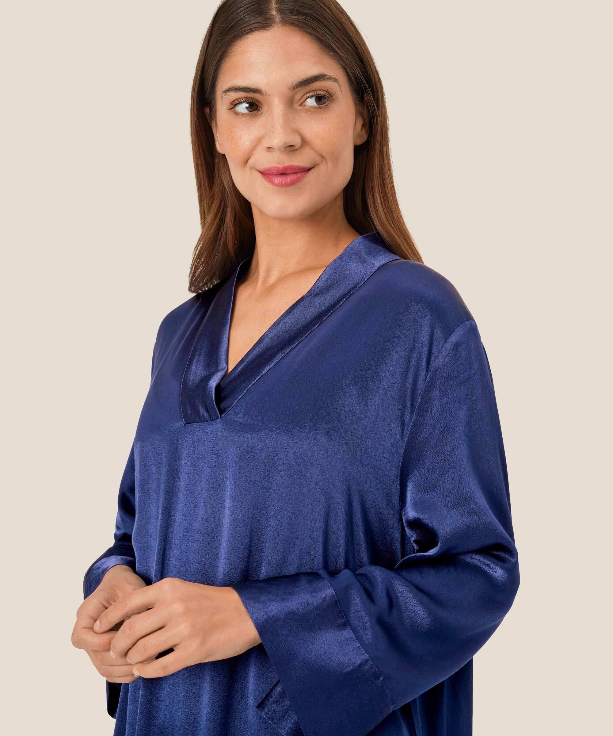 robe en satin de viscose avec col en V, Medieval blue