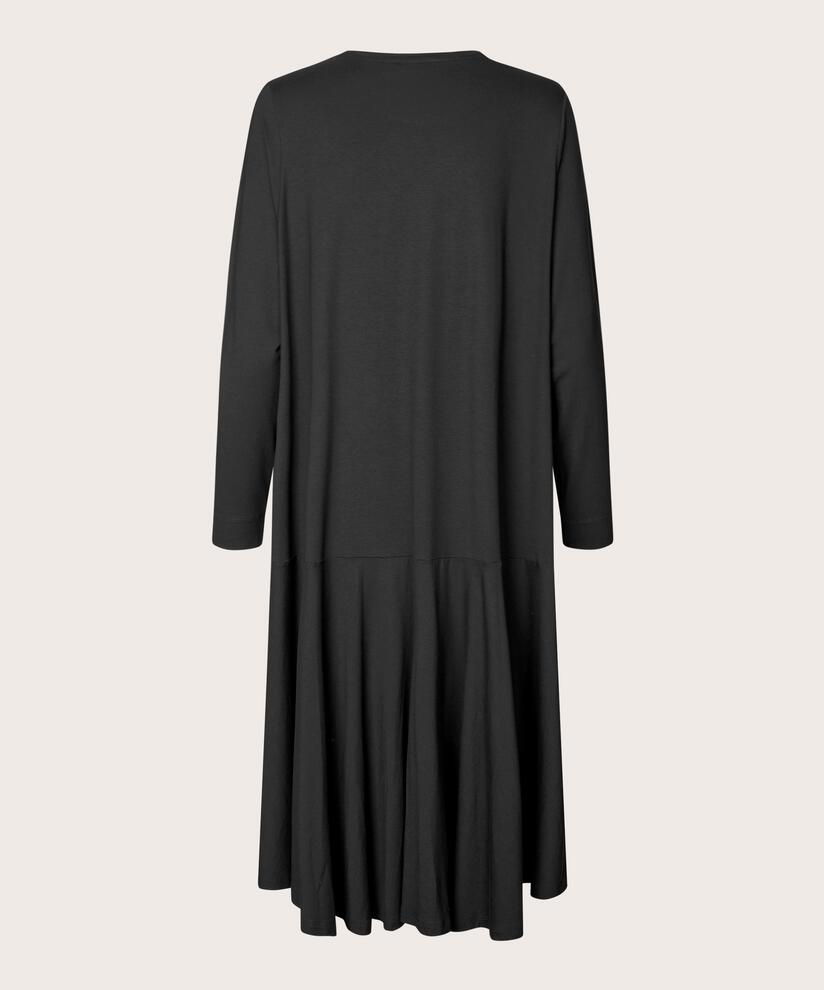 robe en jersey à manches longues et col rond, Black