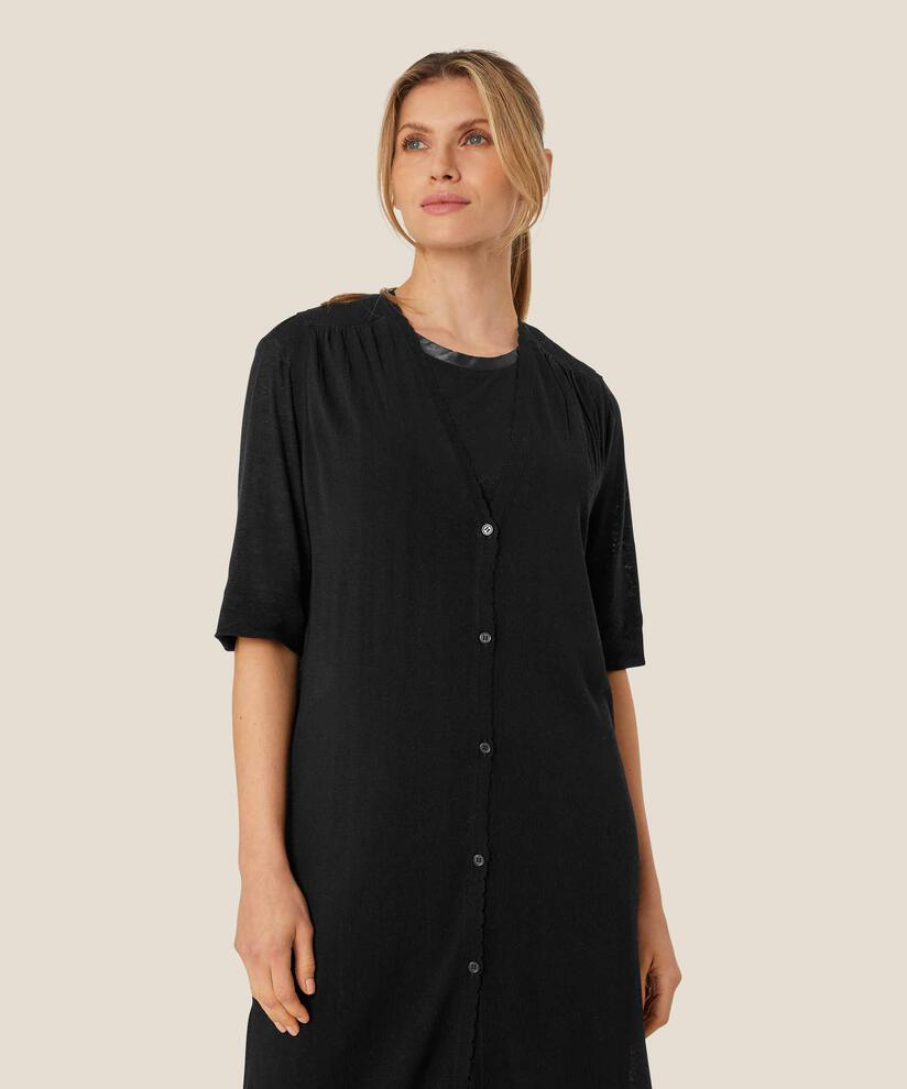 cardigan long tricoté en mélange de lin, Black