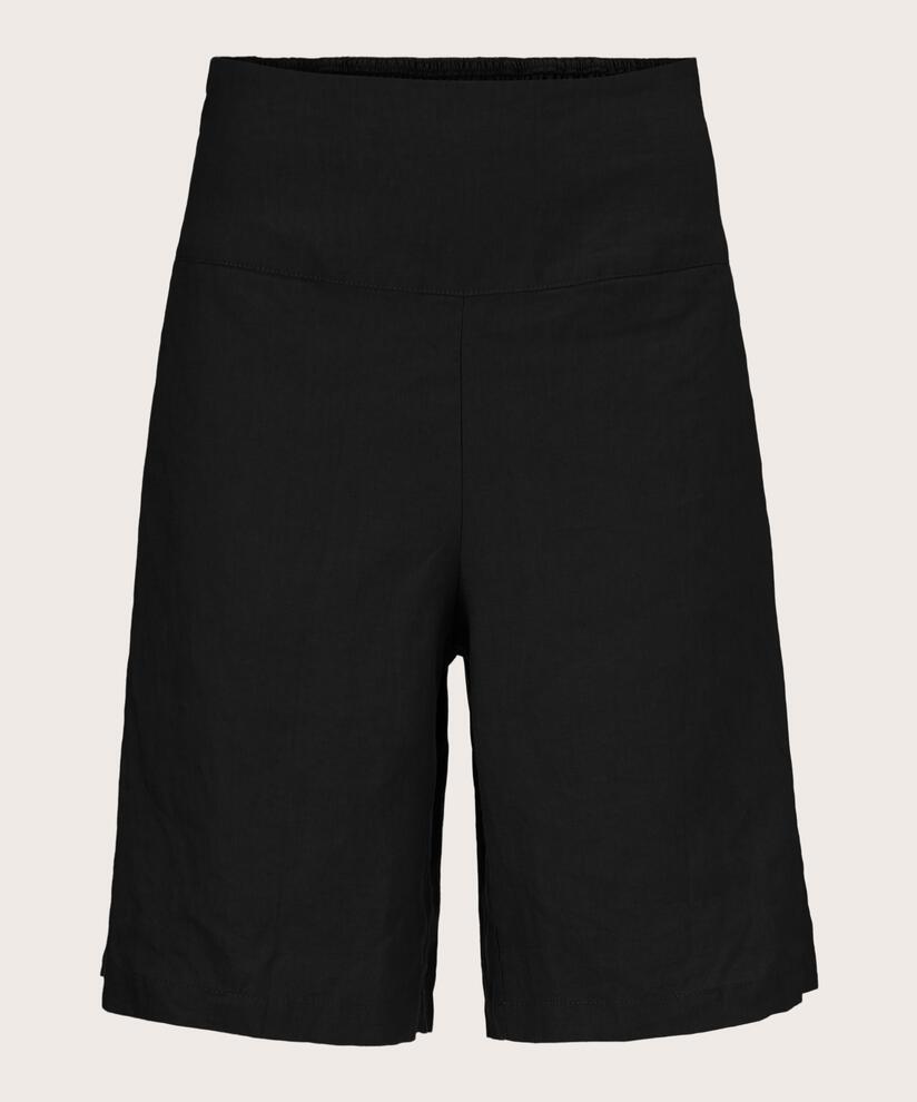 Short En Lin Avec Élastique Smocké Au Dos, Black