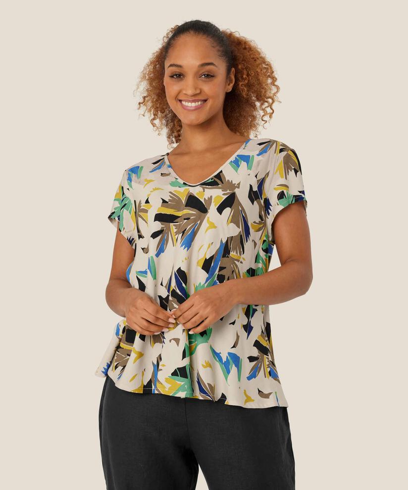 top en viscose imprimé à col v, Dusky Green