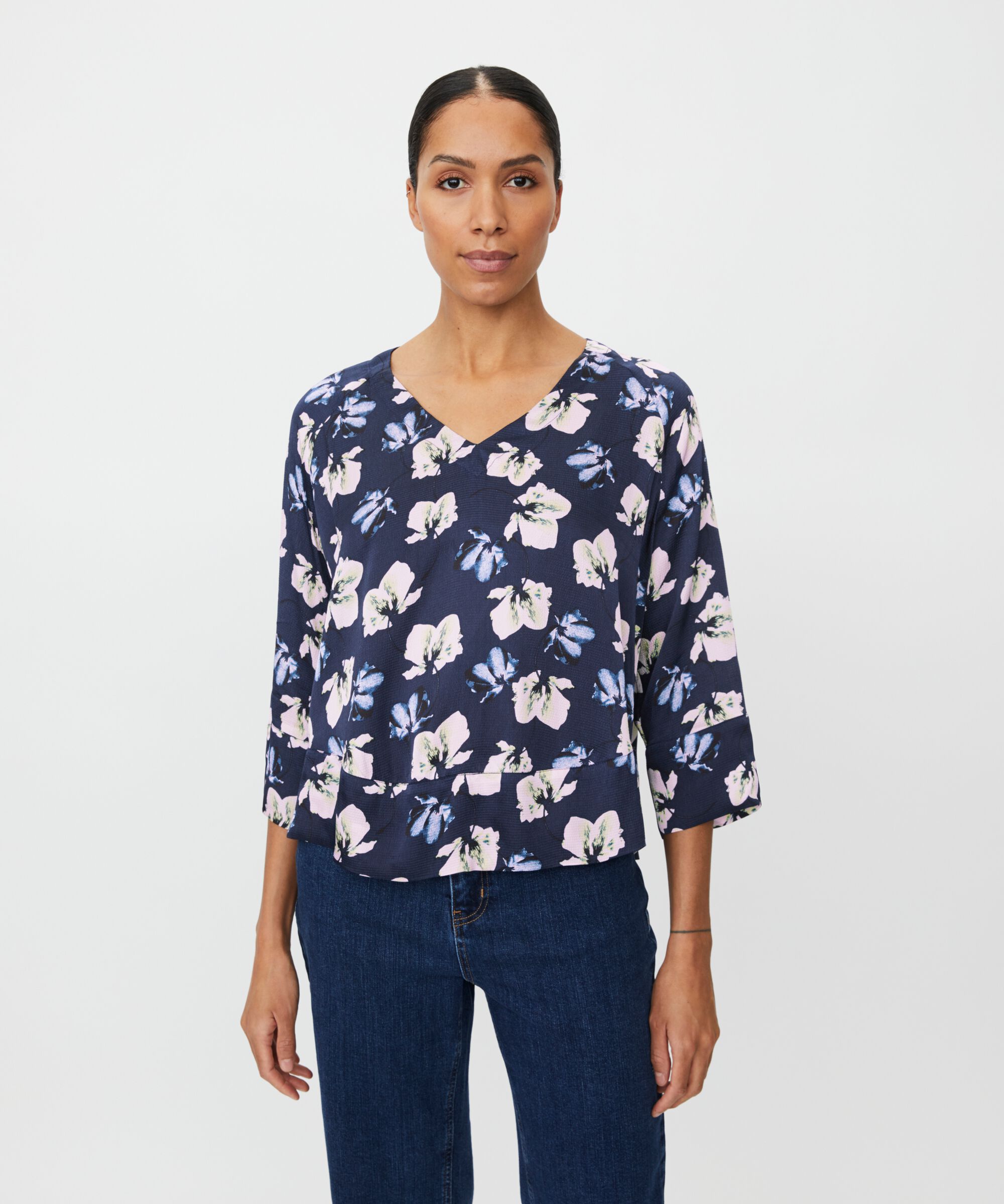 Blouse En Viscose À Col V, Navy Blazer