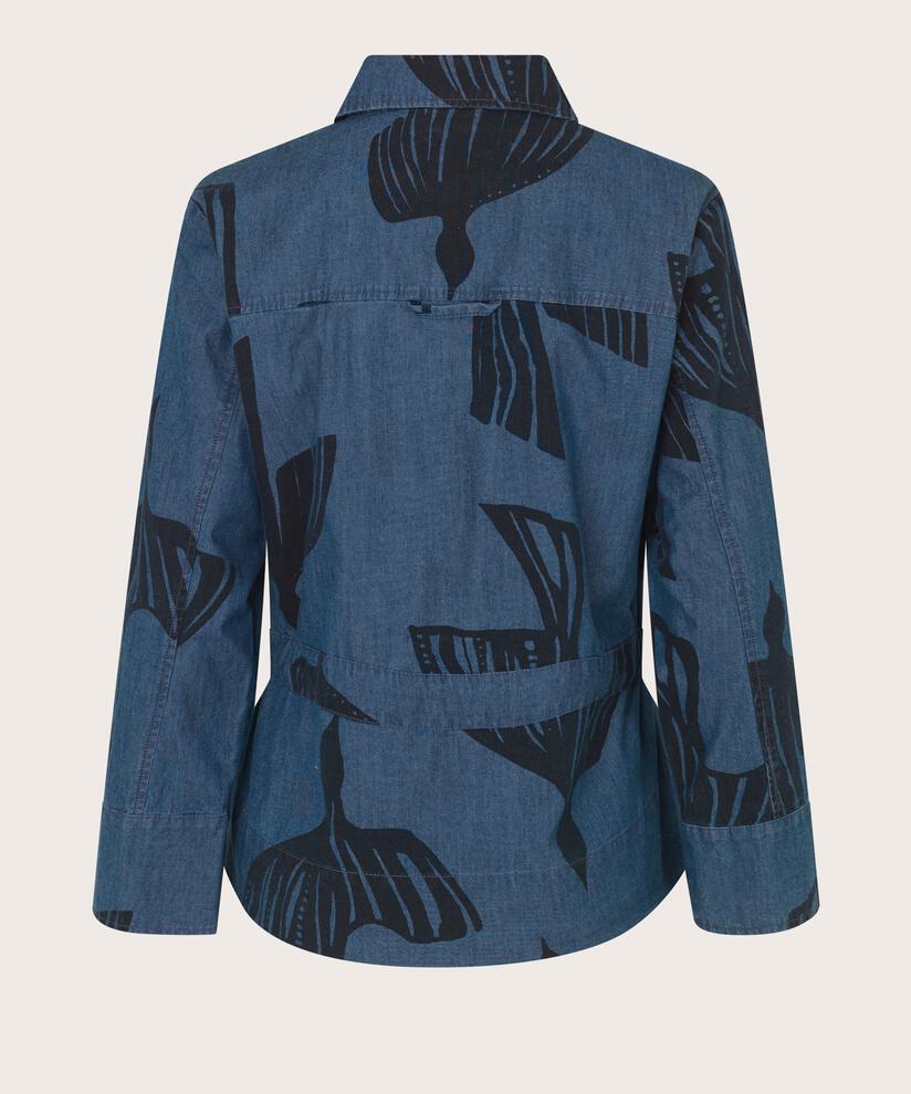 veste en jean imprimée avec lien à la taille, Dark Denim